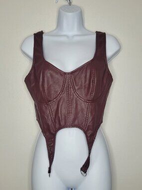 Iris dark maroon faux leather crop corset grunge alt goth biker size large